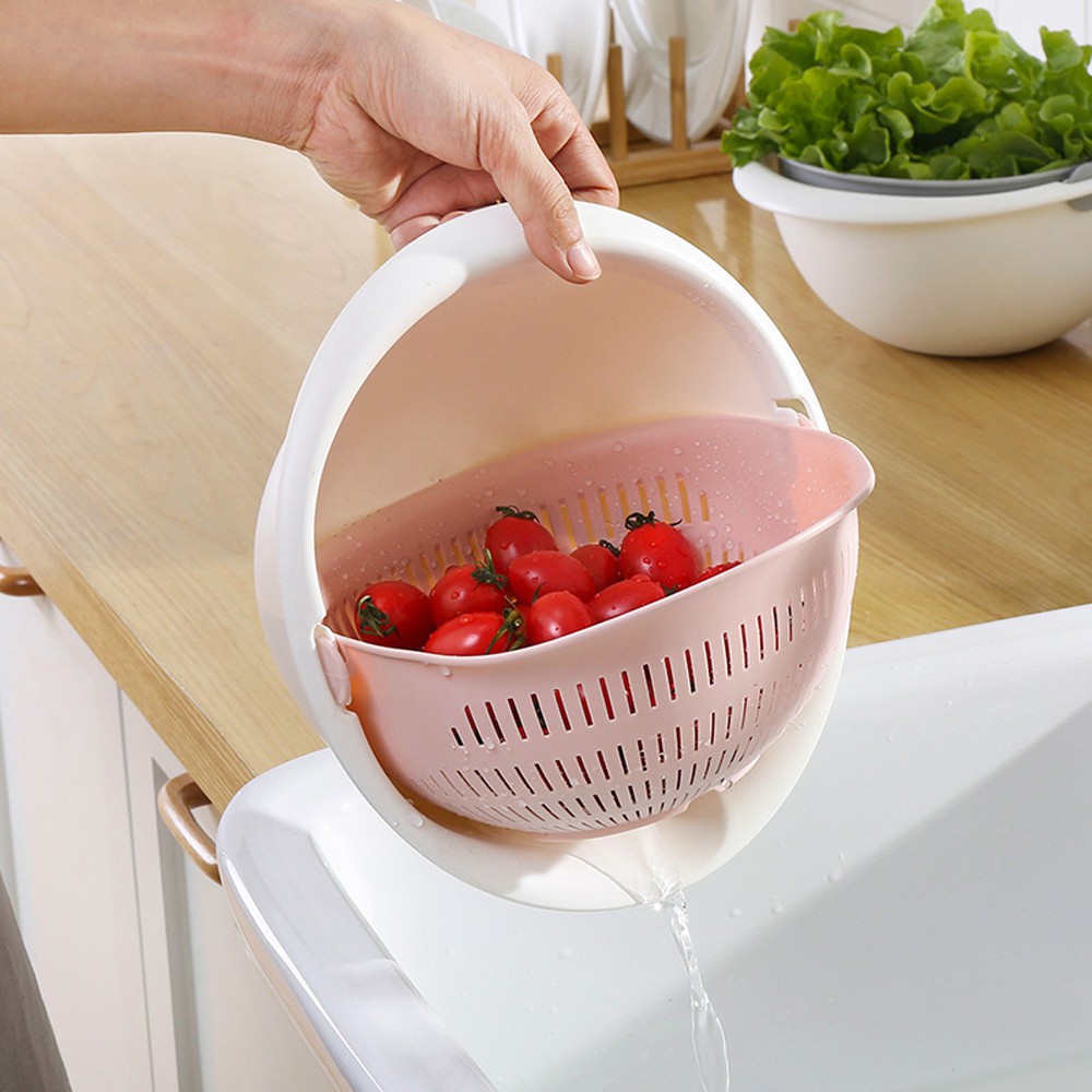 Bisa COD Baskom Saringan 2 layer Double Drain Basket Bowl Kitchen Strainer - Asy DP137