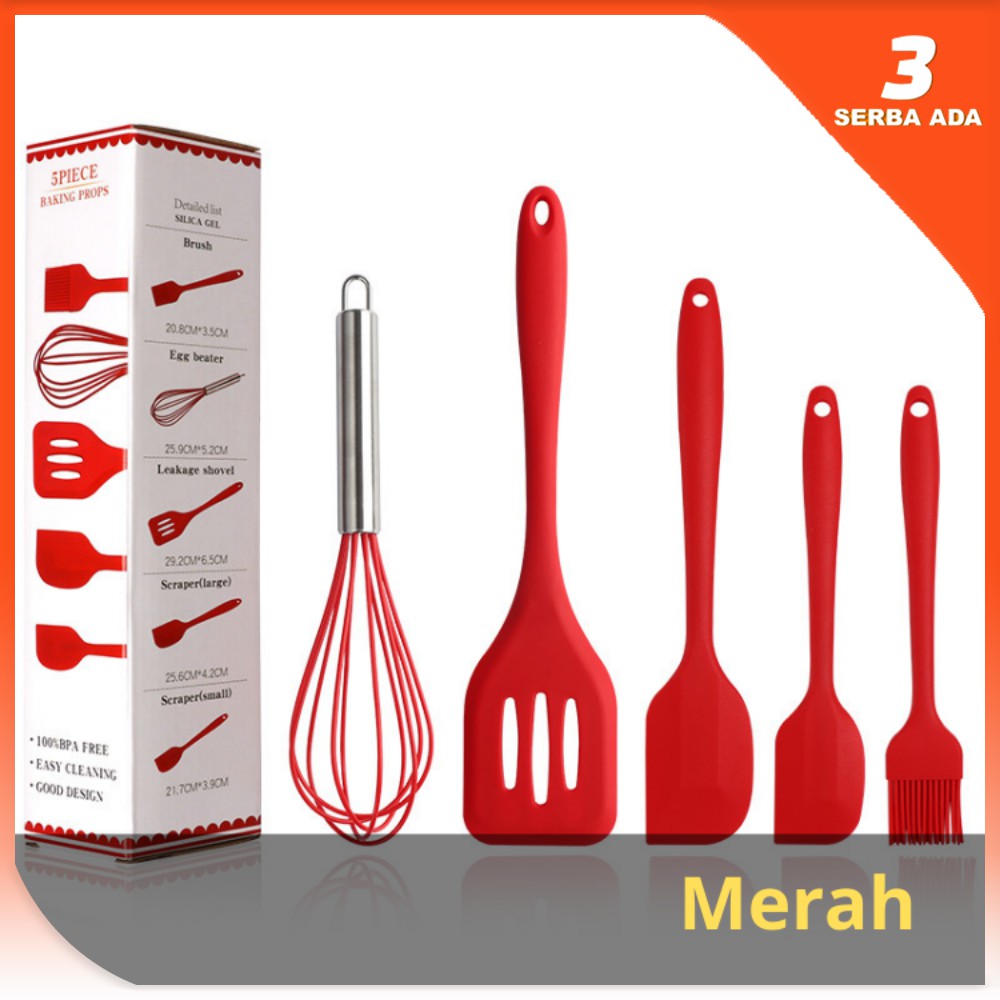 Spatula Set Alat Masak 5 In 1 Sutil Silikon Kocokan Spatula Silicon / Peralatan Masak Set