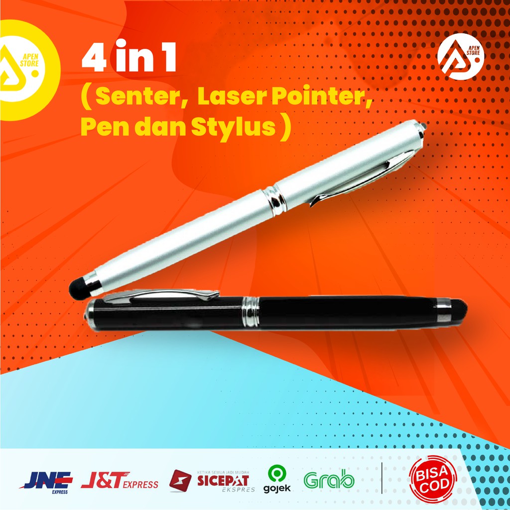 4 IN 1 Senter + Laser + Pulpen + Stylus || Elektronik Grosir Barang Unik Murah Lucu Import - T0054