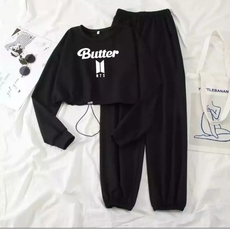 SETELAN BUTTER X BTS //SWEATER+JOGER//Bahan babyterry tebal good quality