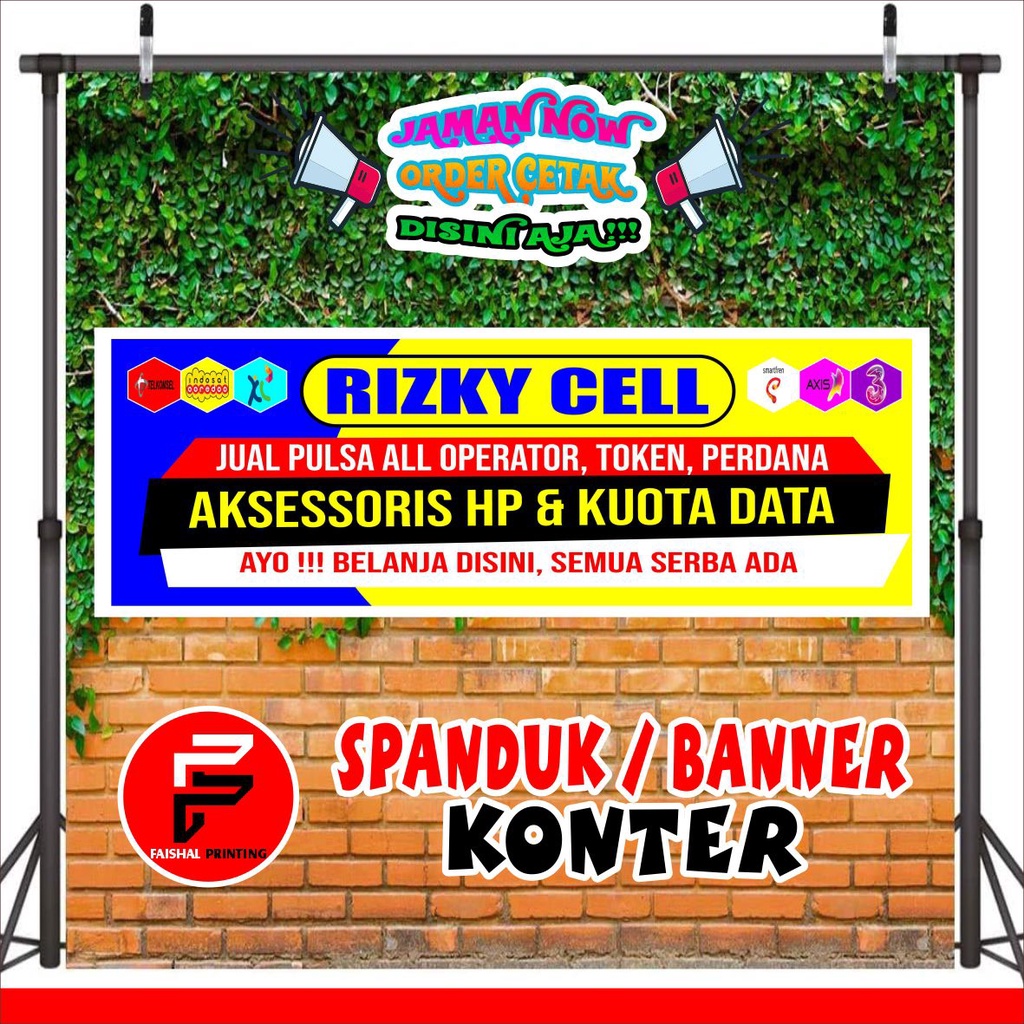 Spanduk kios pulsa banner konter pulsa ukuran 3 x 1 meter