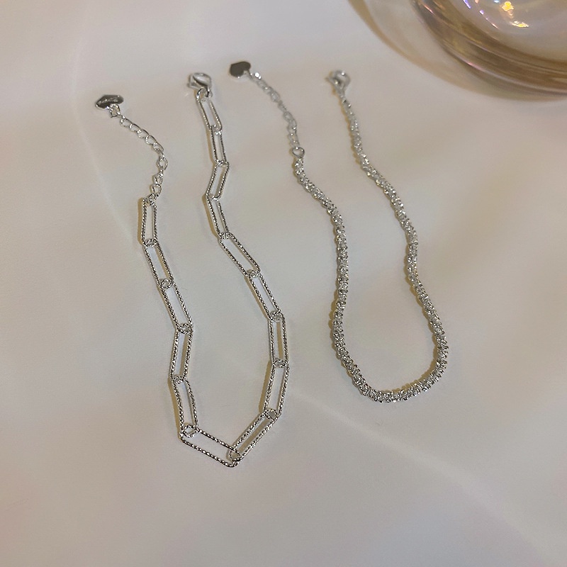 AY(CN) 2pcs / Set Gelang Rantai Lapis Ganda Warna Silver Gaya Korea Untuk Wanita