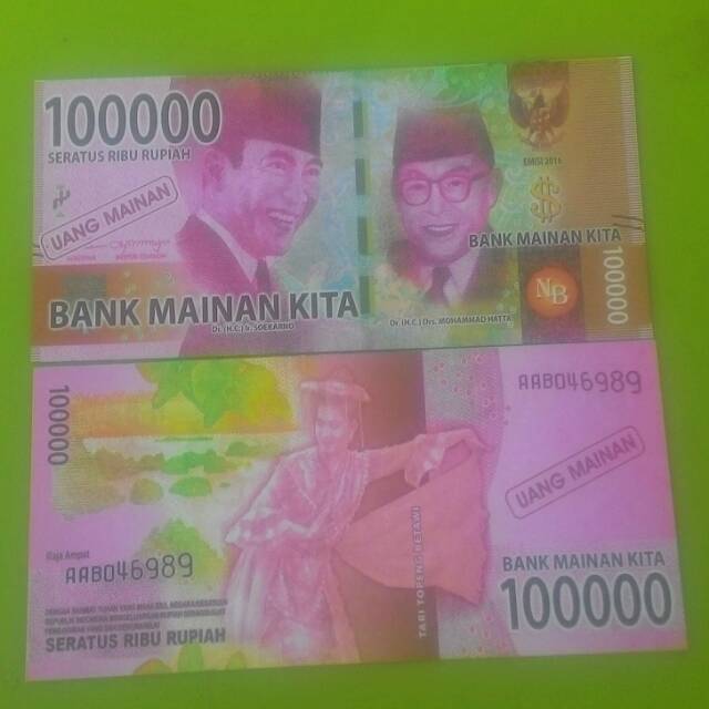 Uang mainan 100.000 model baru