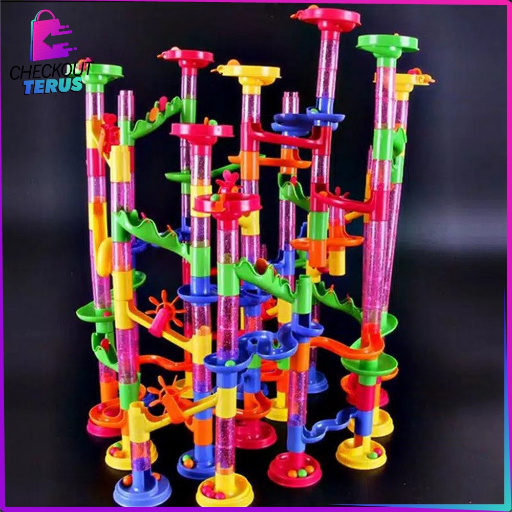 CT M58 Mainan Marble Run Block Isi 105PCS Track Marble Race Kids Mainan Edukasi Anak DIY Seluncuran Jalur Kelereng