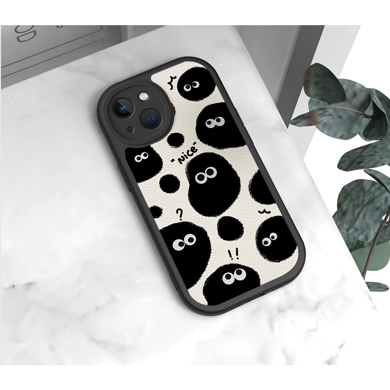 Soft Case Silikon Motif Print Wajah Bulat Hitam Untuk IPhone 12 13 11 Pro Max X Xs Max Xr 7 8 Plus Ggdf