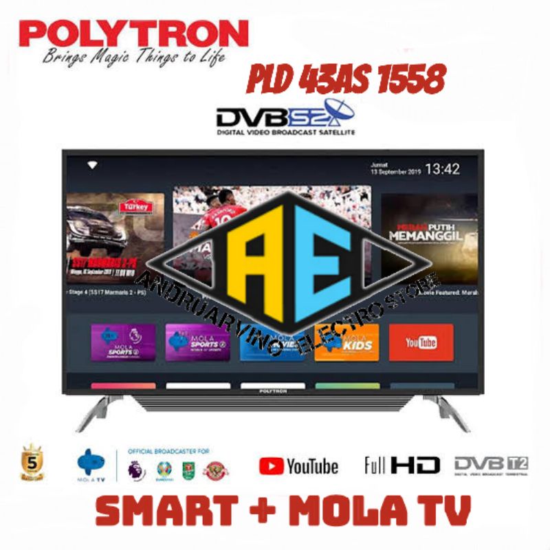 LED SMART TV POLYTRON PLD 43AS1558 / 43 inch / DIGITAL TV USB MOVIE Garansi resmi Polytron 5 tahun