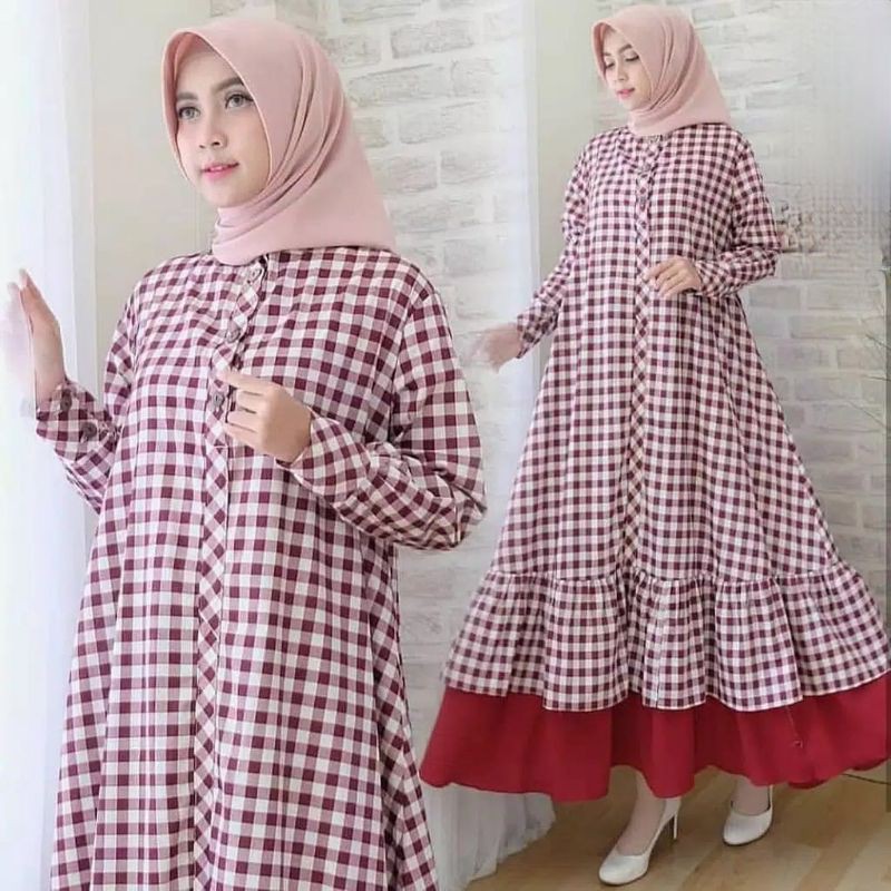 Dress Katun Karina Jumbo | 5L XXXL XXL XL L M S | Gamis Katun Kotak Big Size