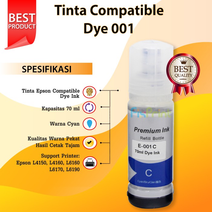 Tinta Epson Compatible 001 Printer L4150 L4160 L6160 L6170 L6190