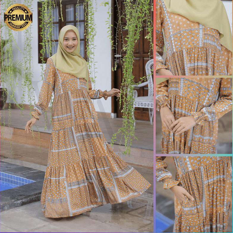 GAMIS SYARI HOME DRESS BUSUI DEVINA MUSTARD BY WEARMOURA