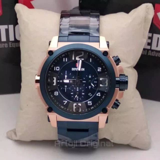 JAM TANGAN PRIA EXPEDITION E6605 ROSEGOLD BLUE ORIGINAL