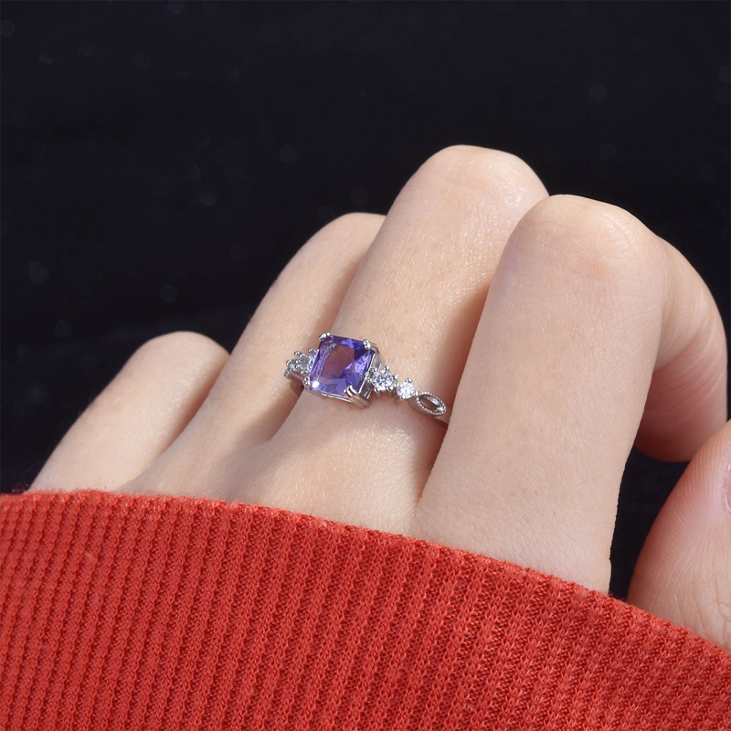 Fancyqube Cincin Model Terbuka Bentuk Persegi Kecil Bahan Zirkon Warna Ungu Untuk Wanita