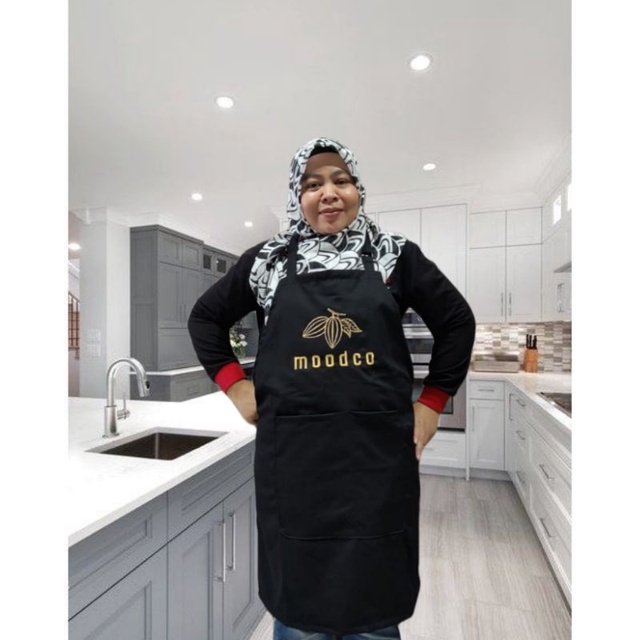 Apron Masak/Celemek Masak Polos Custom Logo Sablon dan Bordir