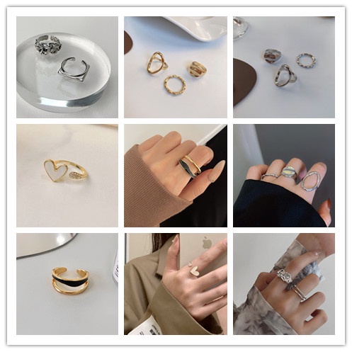 1pc / 3PCS Cincin Jari Telunjuk Wanita Model Terbuka Bentuk Geometri Hati Hias Kristal Berlian Imitasi Gaya Korea