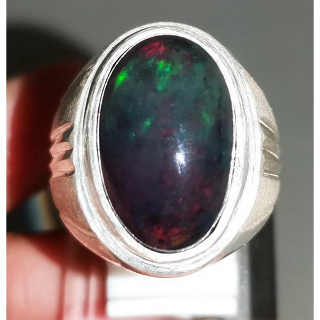 Cincin Batu Akik Hitam Kalimaya Black Opal Bagus Ring Perak
