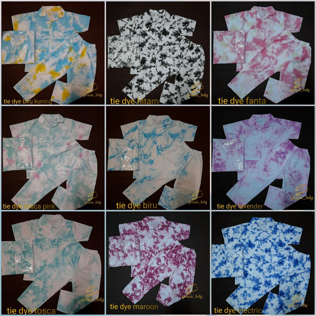 Set piyama anak 1-11 tiedye tahun grosir baju tidur anak sudah plastik satuan