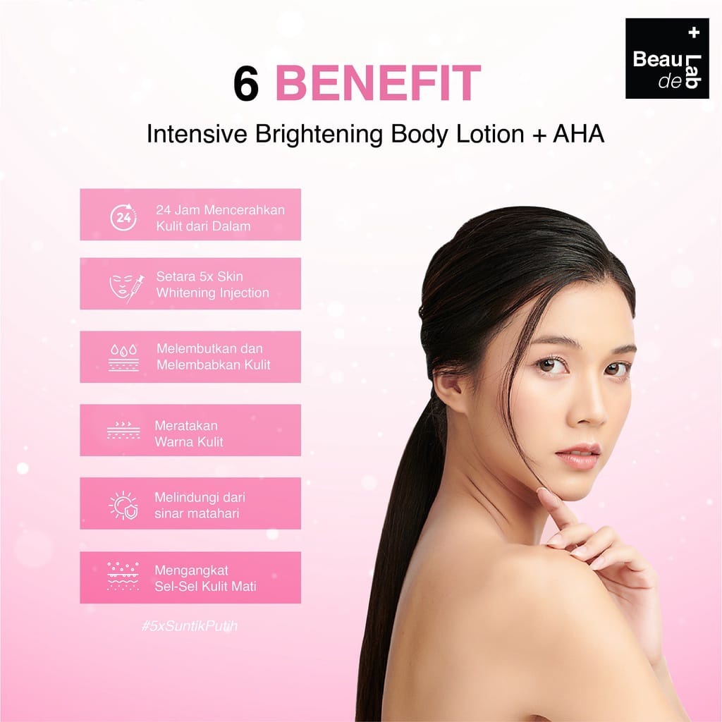 Beaudelab Brightening Body Lotion AHA | Lotion Pemutih Badan Extra Sunscreen | Lotion Serum AHA Penghilang Bekas Luka