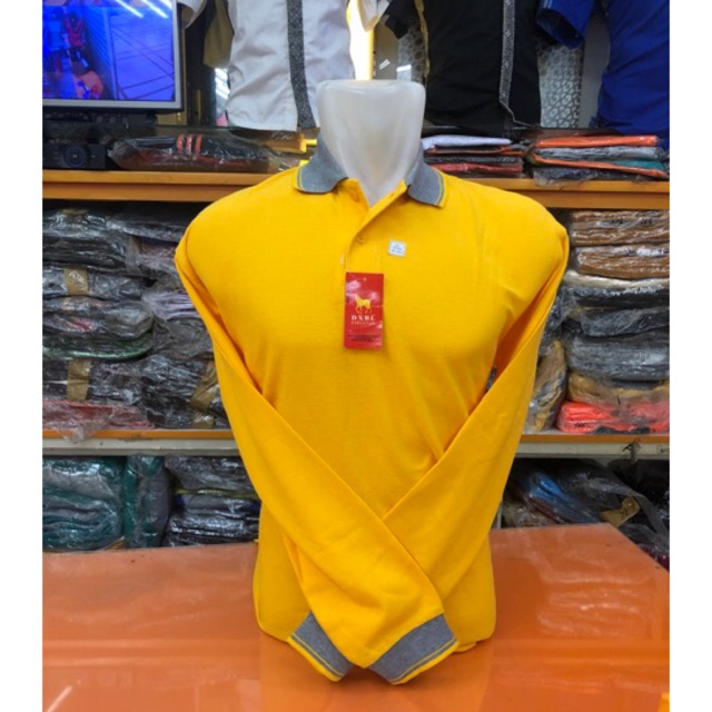 DXBL Polos Kaos Wangki Kerah Katun Kuning Kunyit Abu Panjang