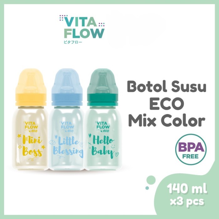 VITA FLOW 3pcs Botol Susu Eco 140ml Baby Nursing Bottle Botol Dot Bayi