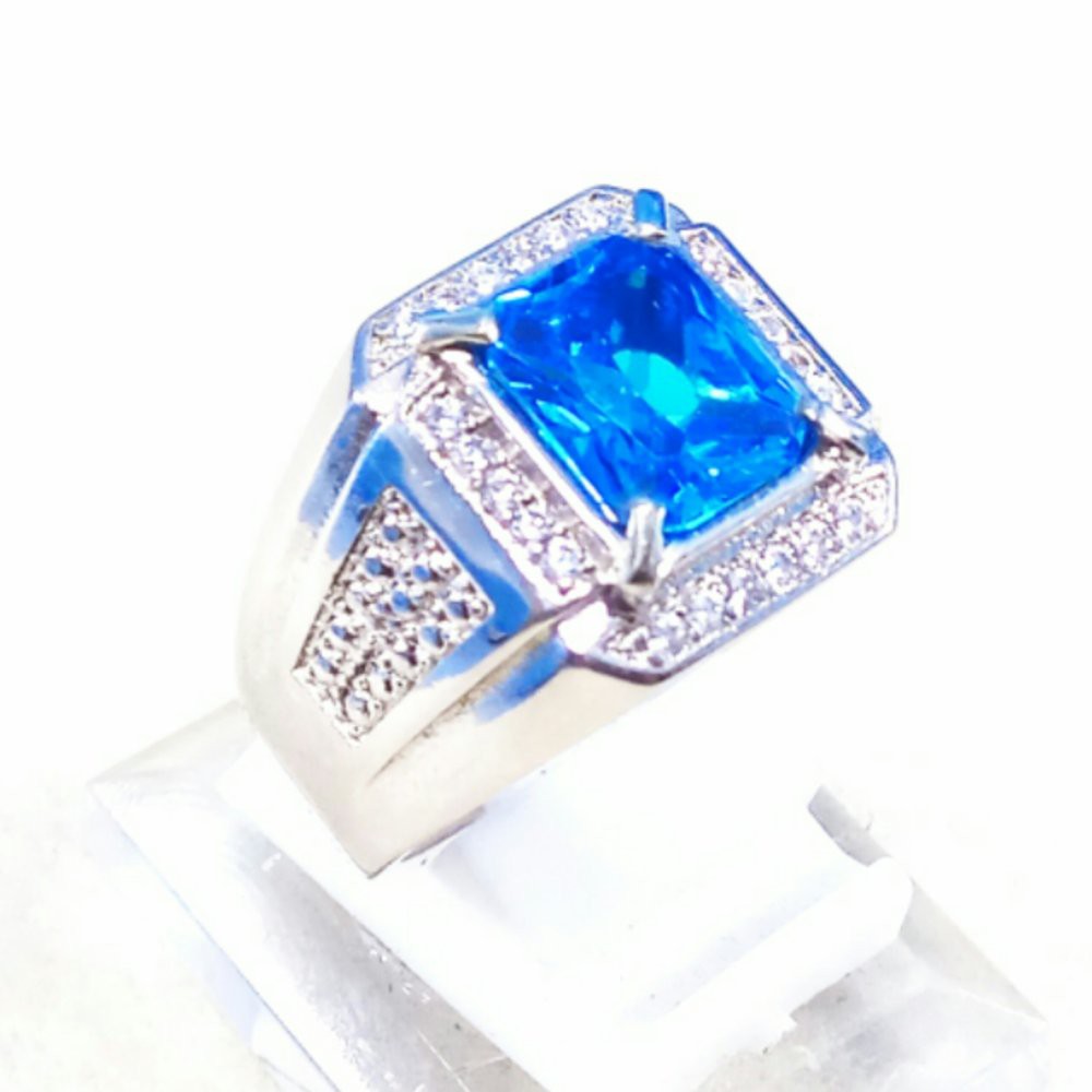 CINCIN BATU PERMATA BLUE TOPAZ LONDON CUTTING OCTAGON SUPER MEWAH SIAP PAKAI TERMURAH