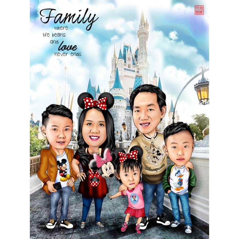 karikatur digital keluarga, karikatur group 3-5orang