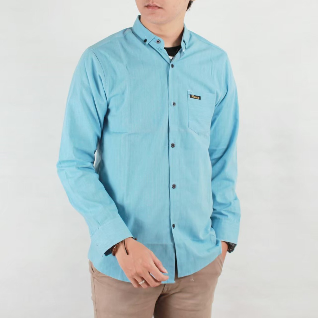 baju kemeja cowok / Kemeja polos pria lengan panjang casual termurah biru langit