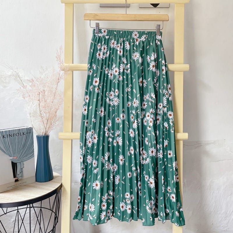 ROK PLISKET BUNGA DAISY / ROK PLISKET PREMIUM / ROK WANITA-Daisy green