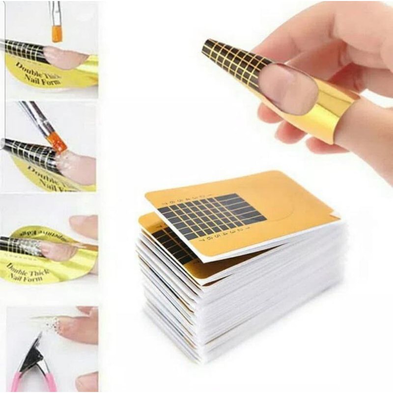 NAIL ART FORM GEL EXTENSION ACRYLIC 50BJ / Nail form gold / pembentuk kuku palsu