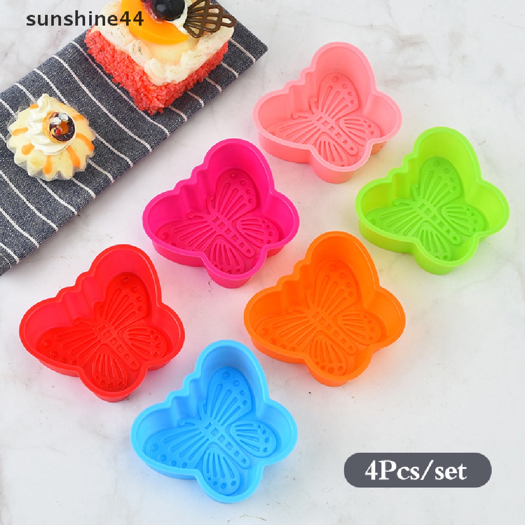 Sunshine 4Pcs Cetakan Kue / Cupcake Bentuk Kupu-Kupu Bahan Silikon