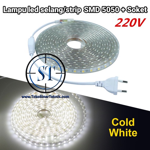 Lampu Led Strip Selang WHITE SMD 5050 Panjang 1-5 Meter In Ac 220V Warna Putih Cocok Indoor - Outdoor Lampu Hias Taman Plafon Rumah Waterproof