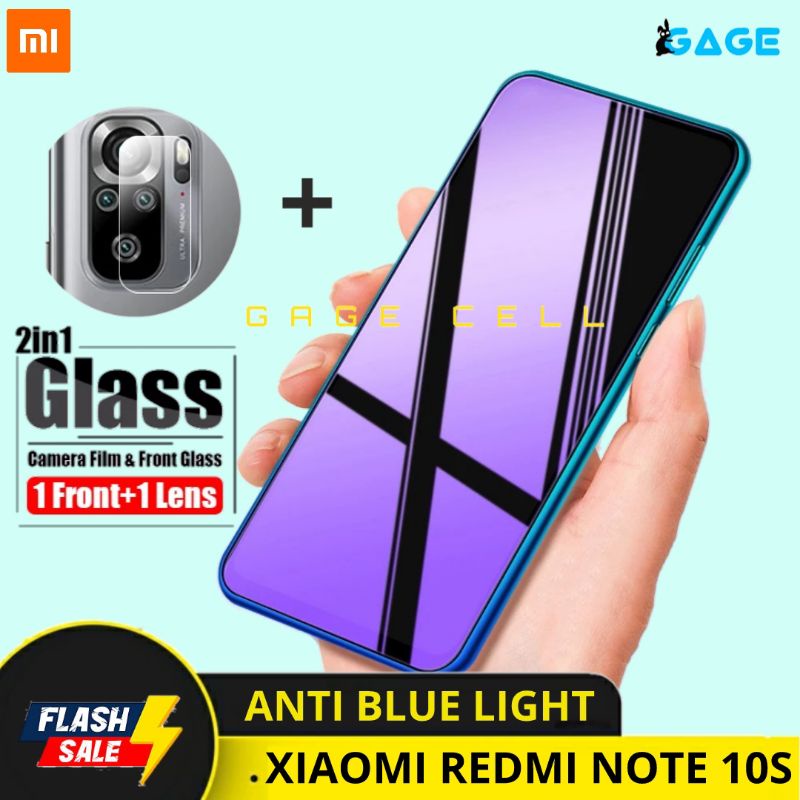 2in1 TEMPERED GLASS ANTI BLUE LIGHT REDMI NOTE 10 NOTE10 10S TG ANTI GORES FULL LAYAR KAMERA SCREEN