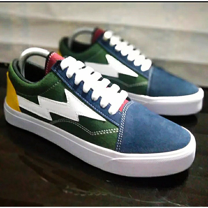 SPESIAL EDITION SEPATU VANS REVENGE X STORM CUSTOM COLOR NAVY GREEN YELLOW LOGO FLASH/PETIR LEATHER CANVAS ORIGINAL