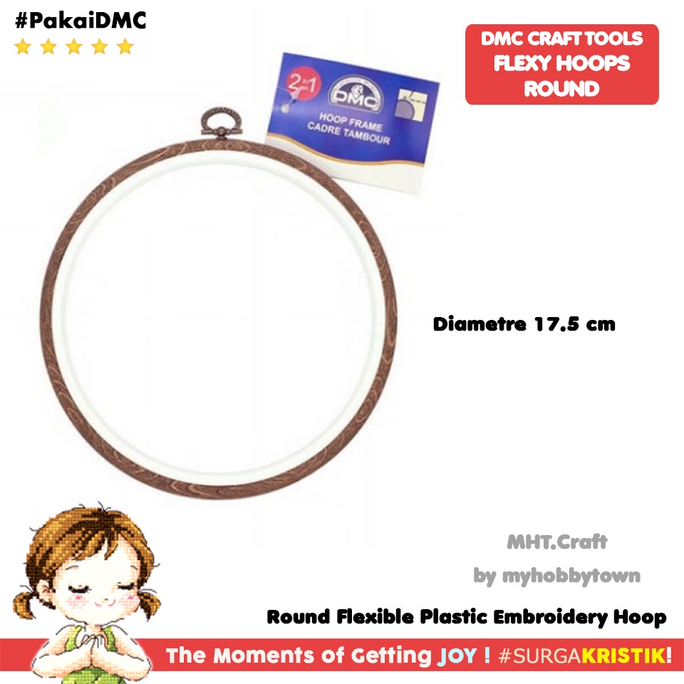 Pemidangan Hoop Sulam Kristik Embroidery Punch Needle Round Flexy Hoop DMC