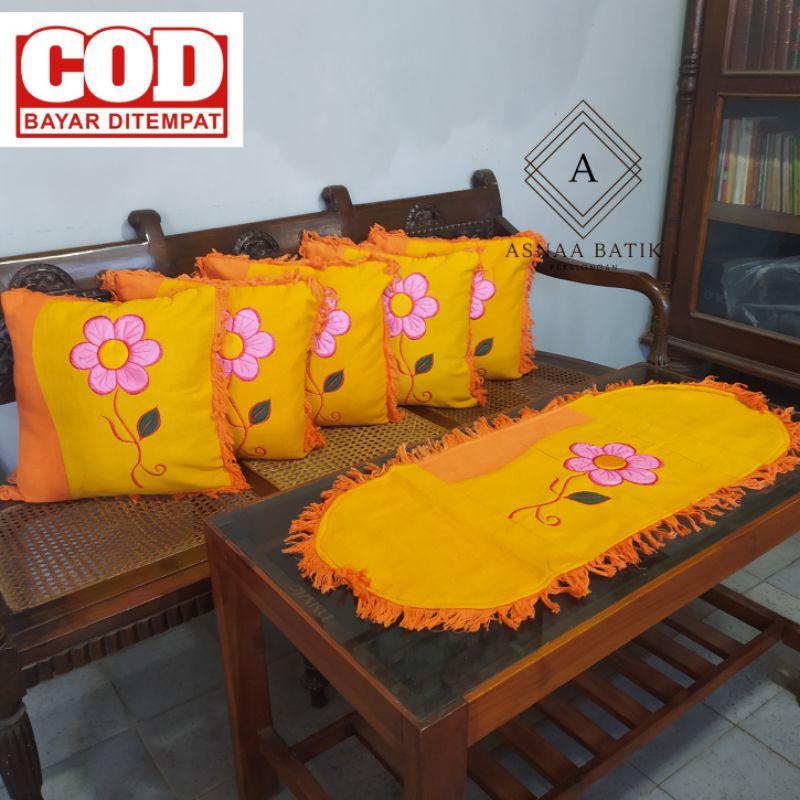 SET SARUNG BANTAL KURSI TAMU ISI 5PC SARBAN + 1PC TAPLAK MEJA BAHAN TENUN KAIN ATBM PEKALONGAN
