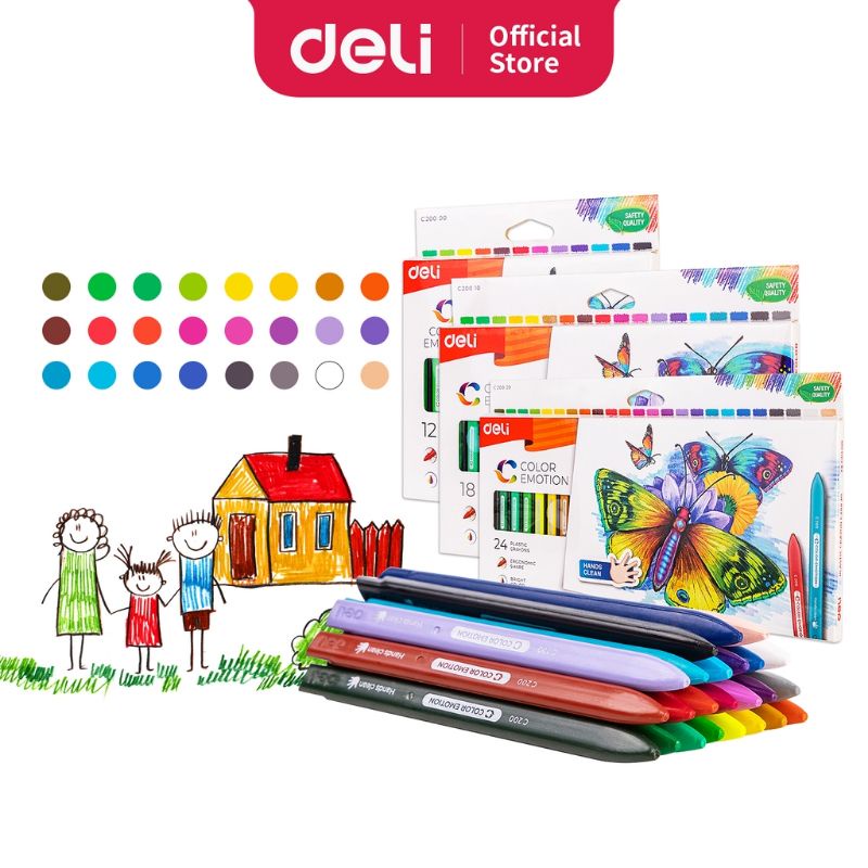 

Crayon deli non toxic 12 18 24 warna ergonomis krayon anak sekolah pewarna aman tidak beracun pulas pensil warna mewarnai anak paud tk plastik