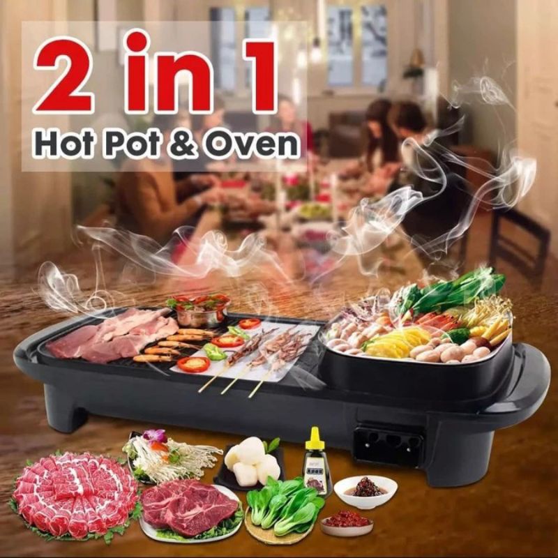 Panggangan , 607 ,  BBQ dan hotpot elektrik 2 in 1 Grill BBQ hotpot elektrik