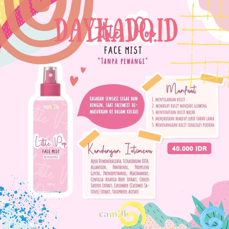 READY STOKK Face Mist & Masker (RESELLER RESMI CAMILLE BEAUTY). Bodyscrub LITTLE POP FACE MIST CAMIL