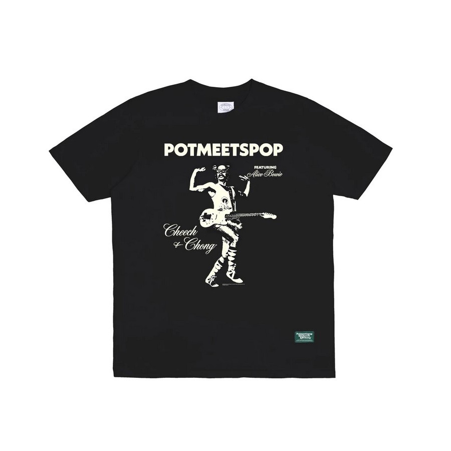 POT MEETS POP / CHEECH AND CHONG - EARACHE MY EYE TEE BLACK