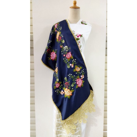 Salendang koto gadang bahan cavali /selendang koto gadang-Navy gelap