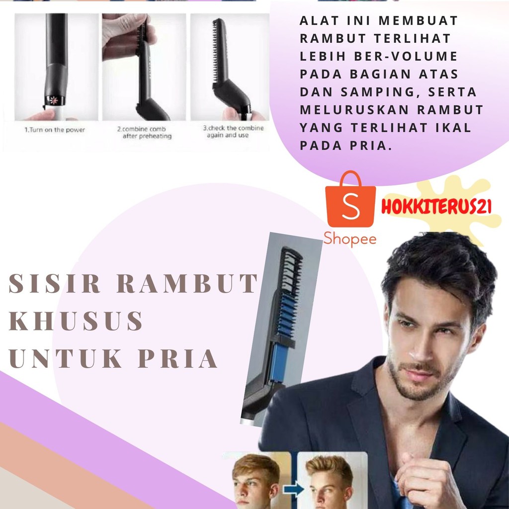 hokkiterus21 Sisir listrik pelurus rambut pria men modelling comb new