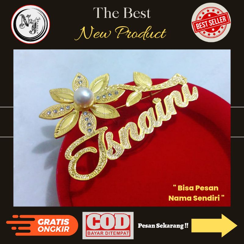 Bros nama lapis emas || bros bunga mutiara