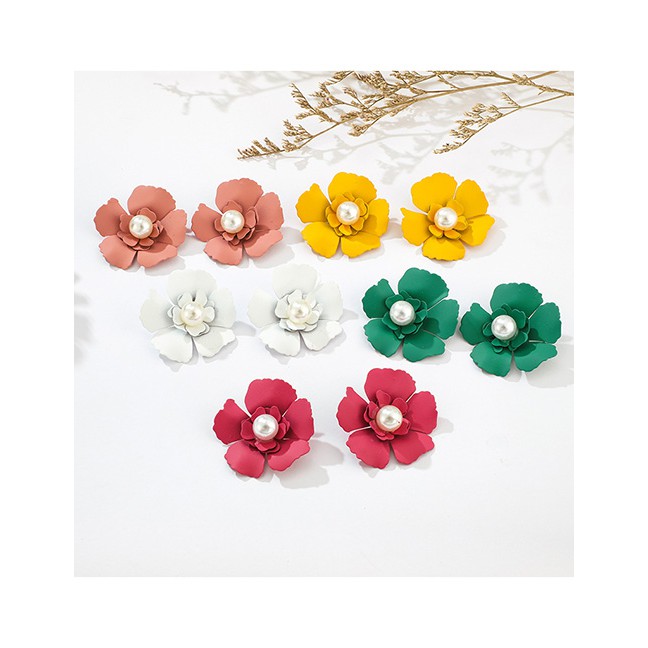 LRC Anting Tusuk Fashion Drop Oil Pearl Flower Earrings D1935X