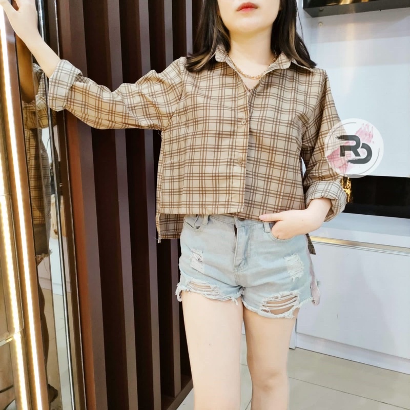 RD FASHION REYNA TARTAN CROP KEMEJA