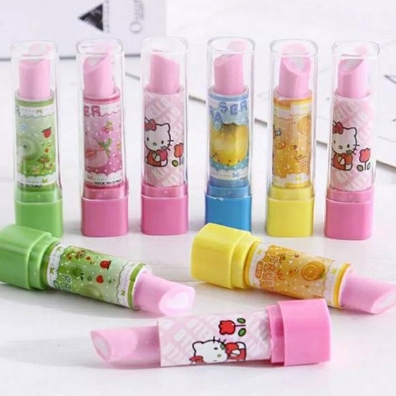 Penghapus Eraser / Stip Karakter Lucu bentuk Lipstik / Penghapus Pensil Kartun Karet Warna Mini / Stip Penghapus Pensil