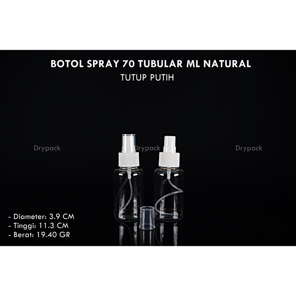 Botol Spray 70 ml Tubular Natural tutup Putih