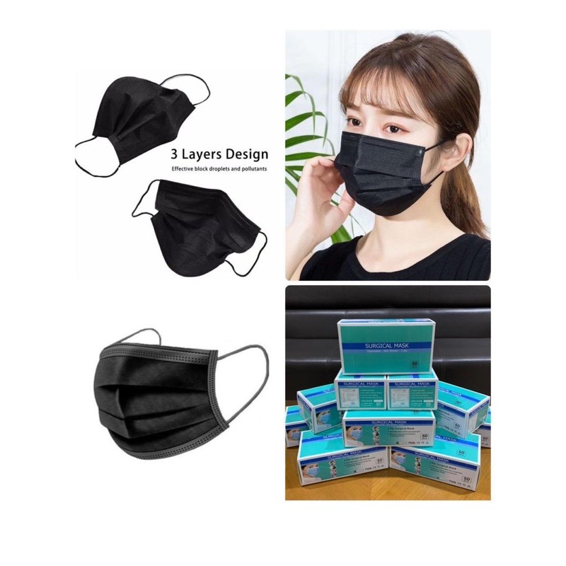 SUGICAL MASK HITAM 1BOX Isi50PCS RANDOM/MIX/CAMPUR BOX