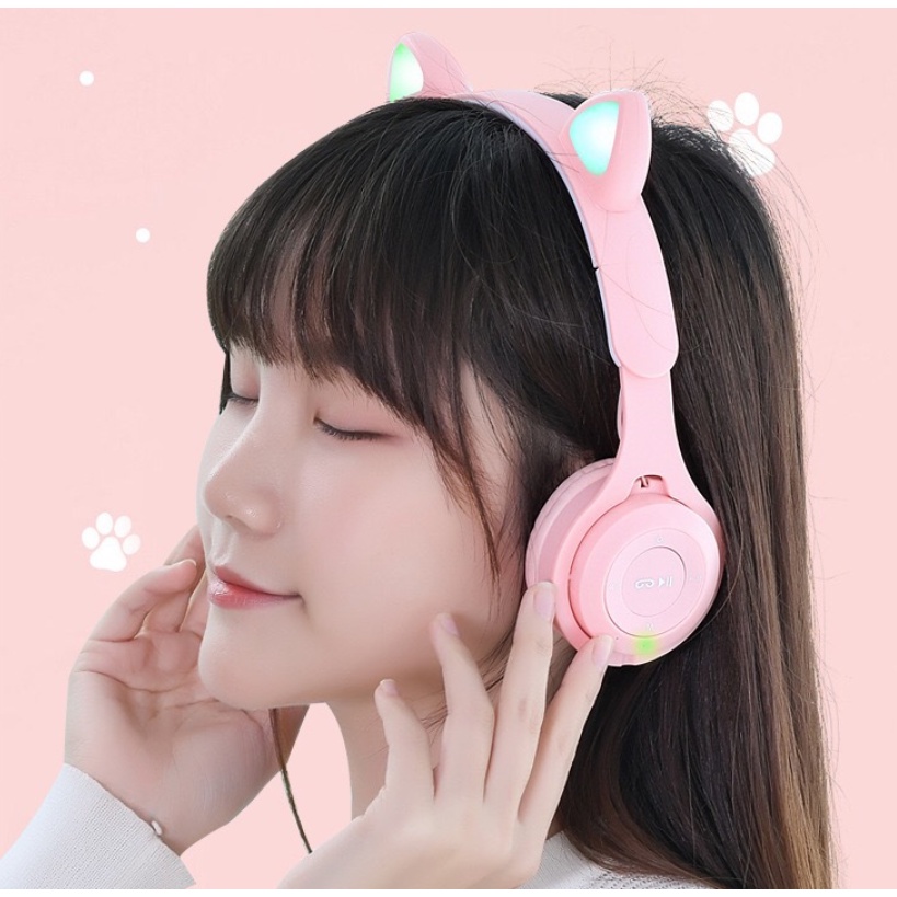 NEW Headphone Wireless Y08 Telinga Kucing Bluetooth 5.0 Headphone Macaron Y-08 Ear Cat