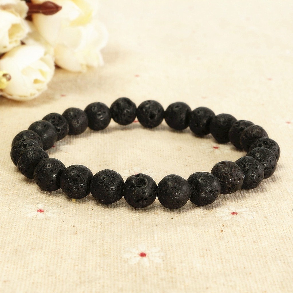 7.7 BIG SALE Men'S Lava Stone Rock Beaded Stretch Yoga Gemstone Mala Bracelet 8Mm Beads