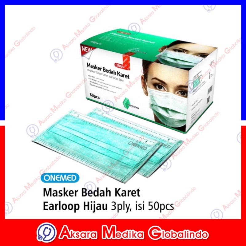 Masker Karet Hijau OneMed Box 50pcs #AMG