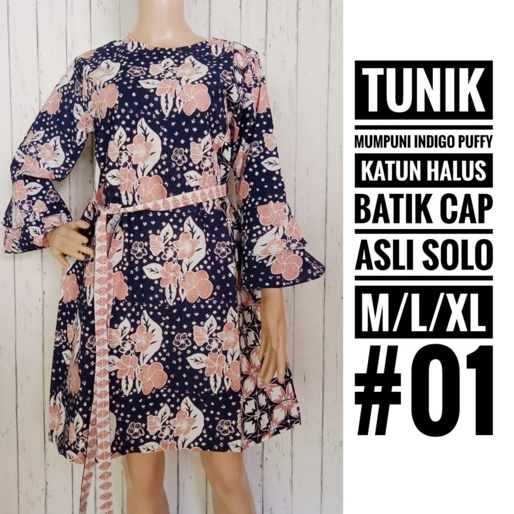 Tunik Mumpuni Indigo | Dress Batik Cap Asli Solo