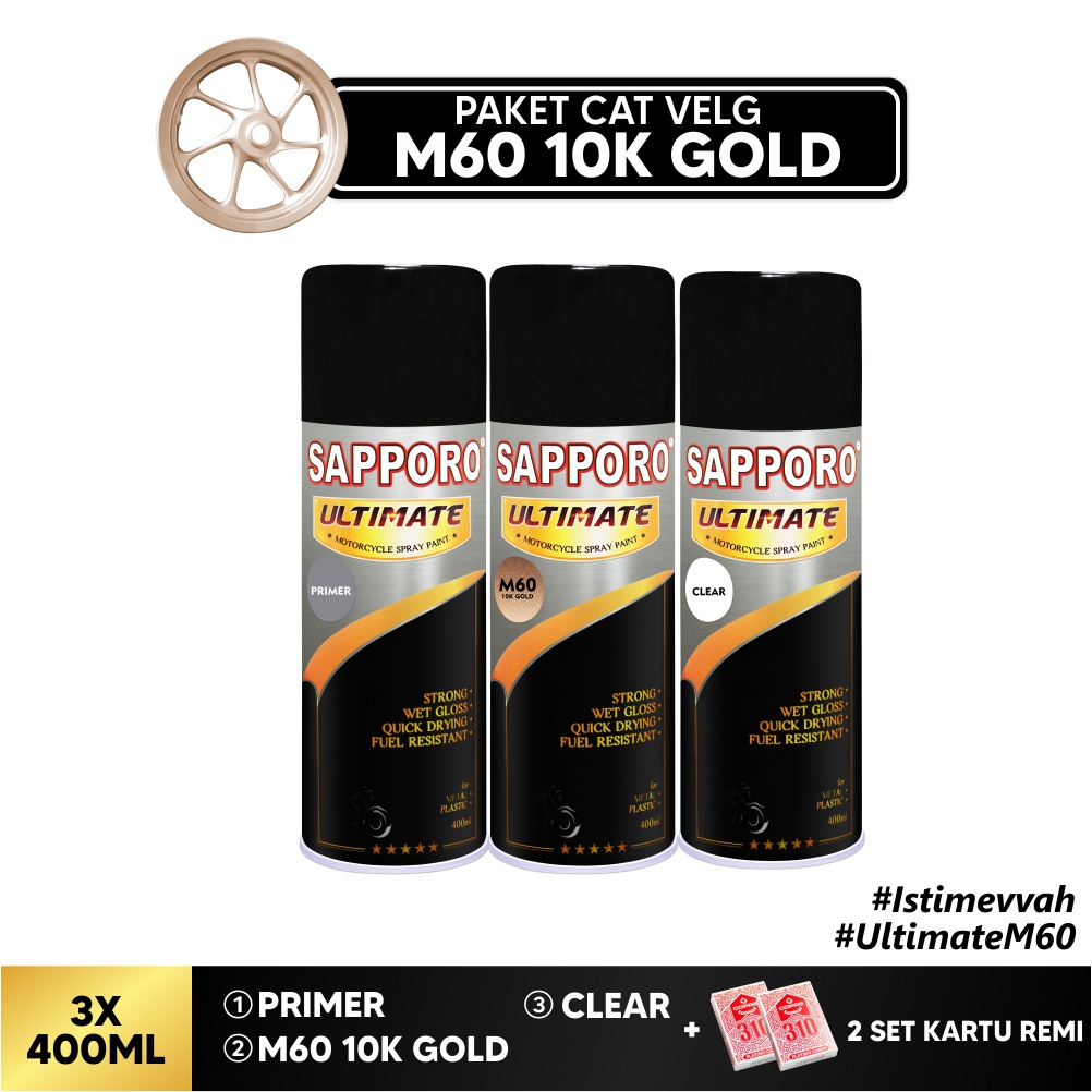 Paket Cat Velg M60 10K Gold + FREE Kartu Remi / Sapporo Ultimate / Cat Spray Semprot Aerosol Terbaik